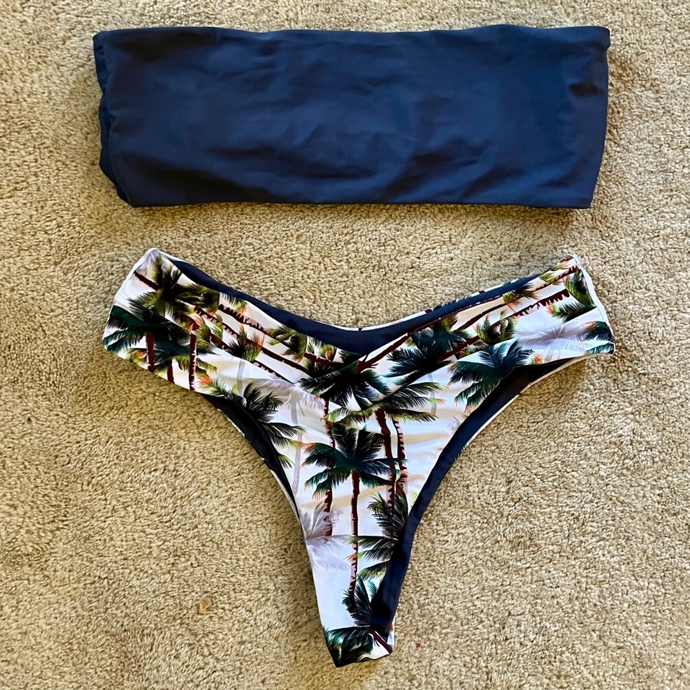 Zaful Bandeau Palm Tree Bikini Two Piece Swimsuit
